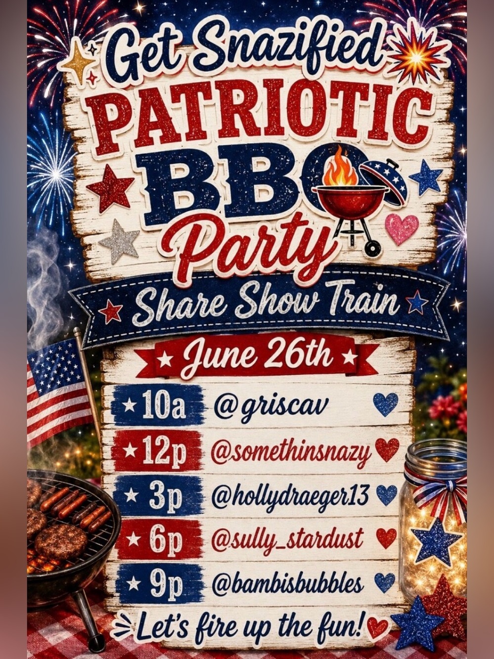 Train Show: Patriotic BBQ Party Friday, June 26th 10-12pm EST